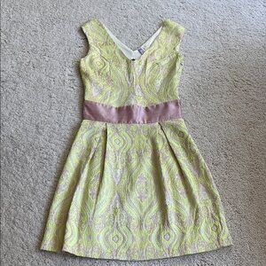Francesca's Collections Yellow and Pink Pleated A-Line Mini Dress